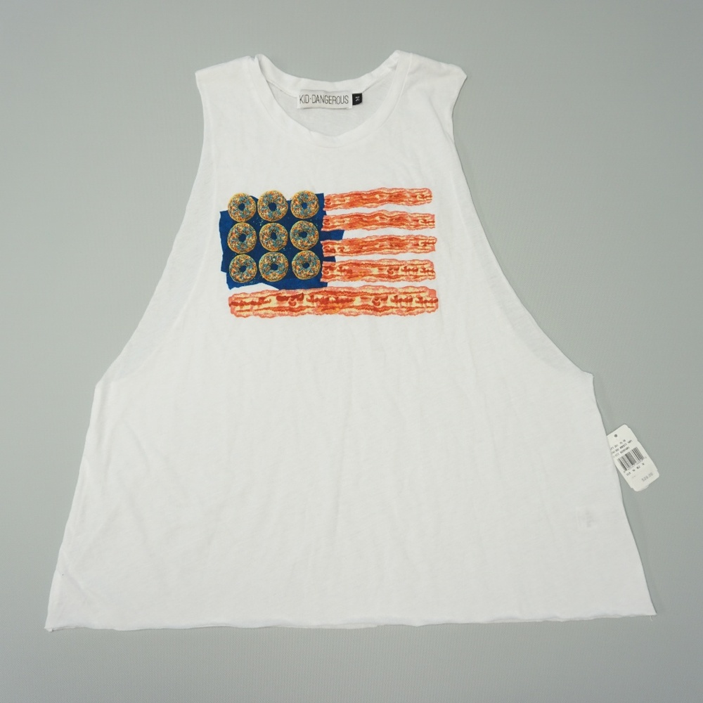 KID DANGEROUS Donut Bacon Flag Graphic Tank Top - Picture 1 of 5
